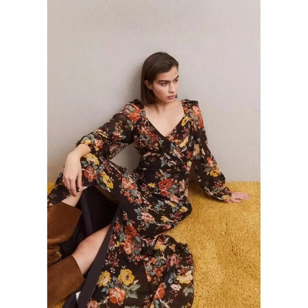 NWT $898 VERONICA BEARD RUNWAY AVANI BROWN FLORAL PRINT SILK MAXI DRESS SZ US 2 - Picture 6 of 10